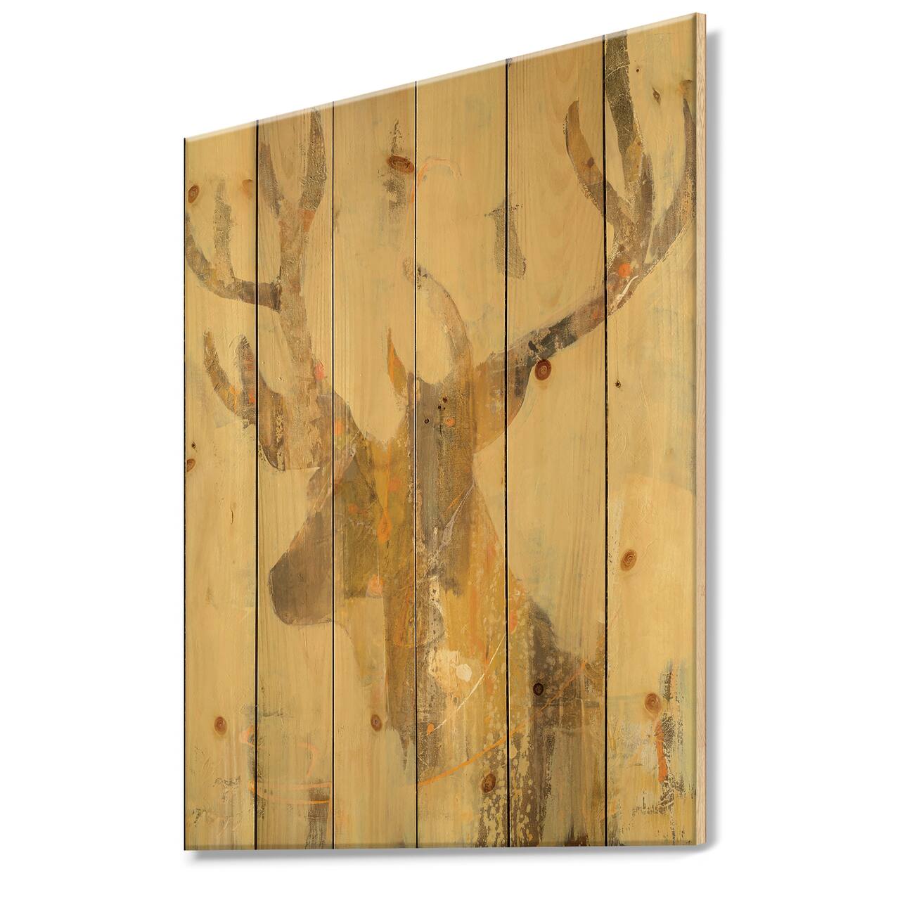 Designart - Golden Deer II - Modern Farmhouse Print on Natural Pine Wood